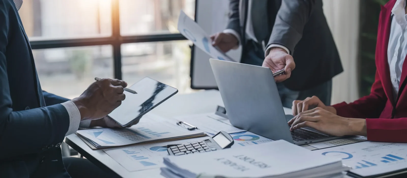 workers working in BPO office and optimizing processes for better ROI