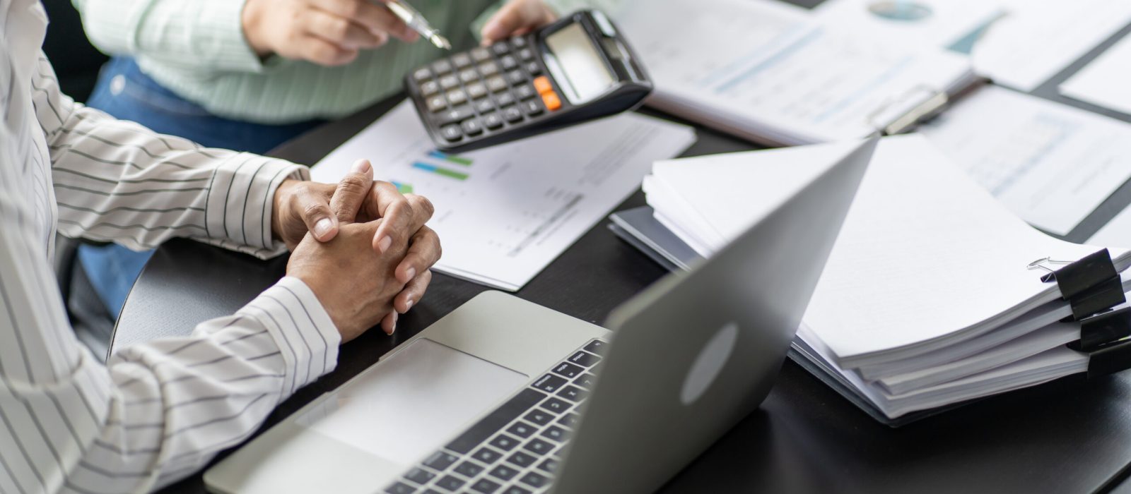 Auditor or internal revenue service staff, Business women checking annual financial statements of company. Audit Concept.
